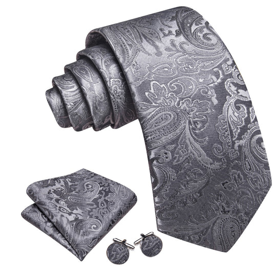 Barry. Wang Mens Sonic Silver Tie Floral Pocket Square Cufflinks Set