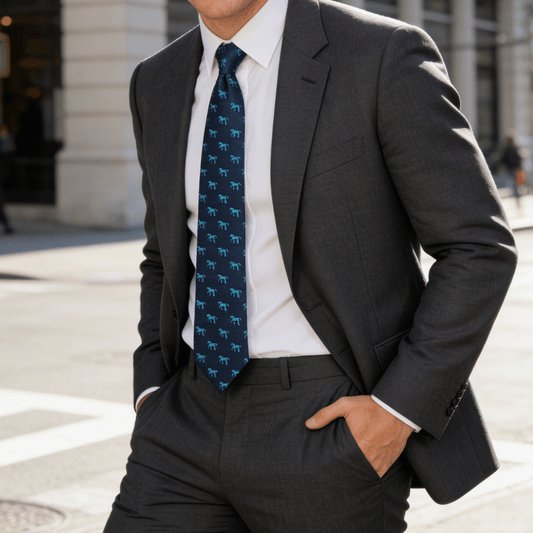 Barry. Wang Animal Necktie Horse Navy Blue Tie Pocket Square Cufflinks Set for Business