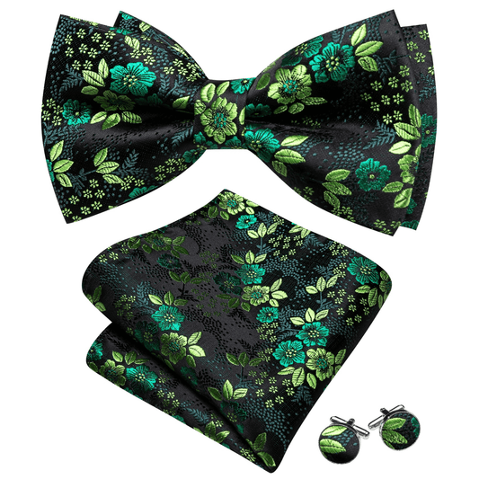 Barry. Wang Emerald Green Bowtie for Formal Floral Pre-tied Wedding Bowtie Hanky Cufflinks Set