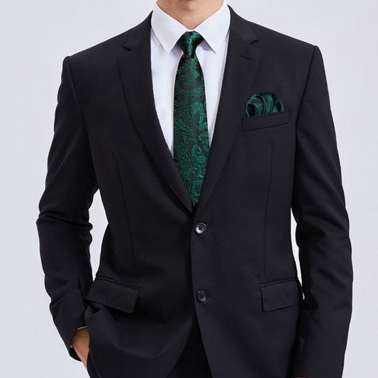 Barry. Wang Emerald Green Paisley Tie Silk Wedding Necktie Pocket Square Cufflinks Set