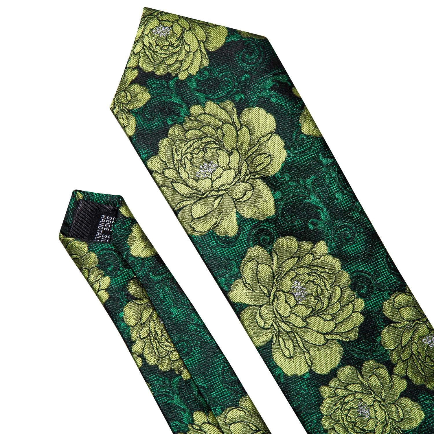 Barry.wang Green Tie Jacquard Floral Men's Silk Tie Hanky Cufflinks Set