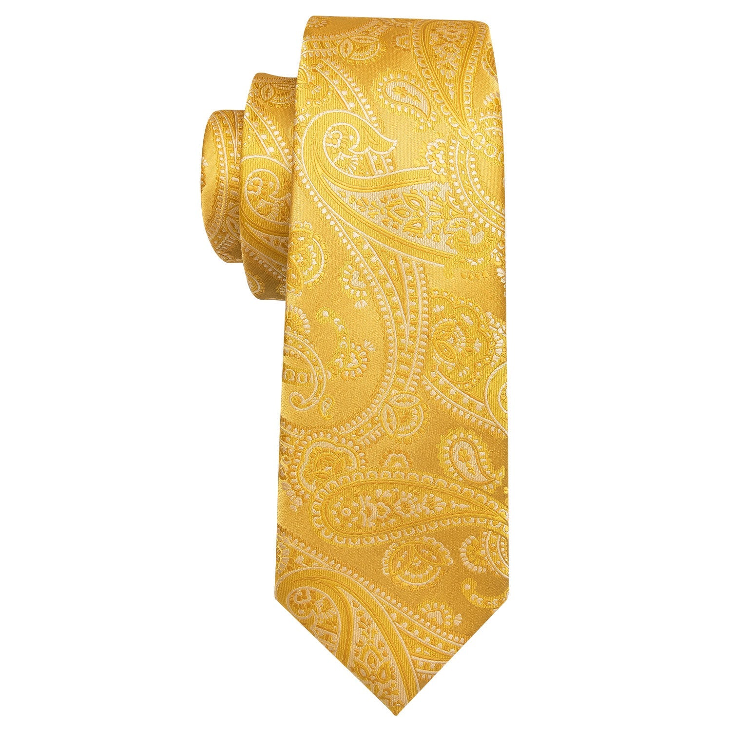 Golden Floral Silk Men's Necktie Pocket Square Cufflinks Gift Box Set