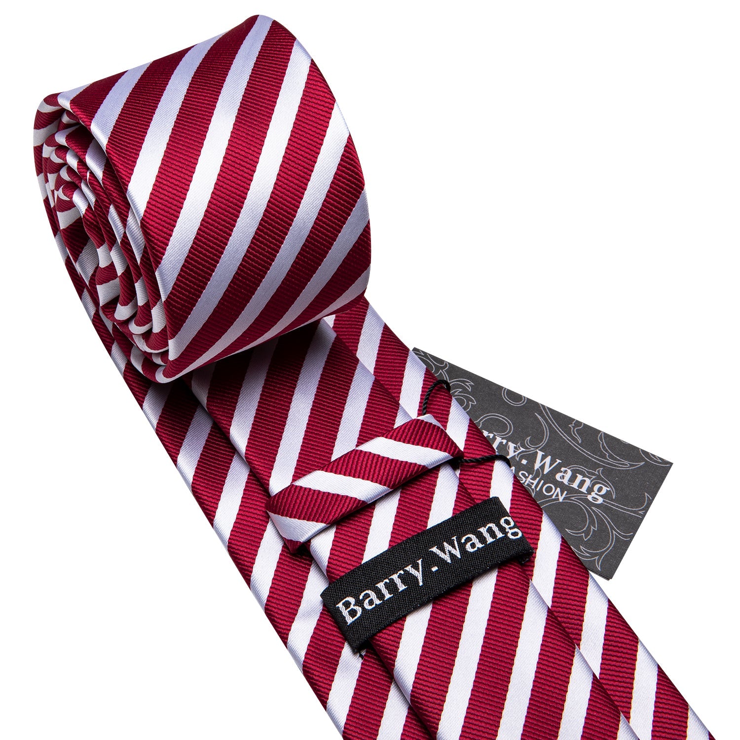 White and Red Stripe Tie Hanky Cufflinks Gift Box Set