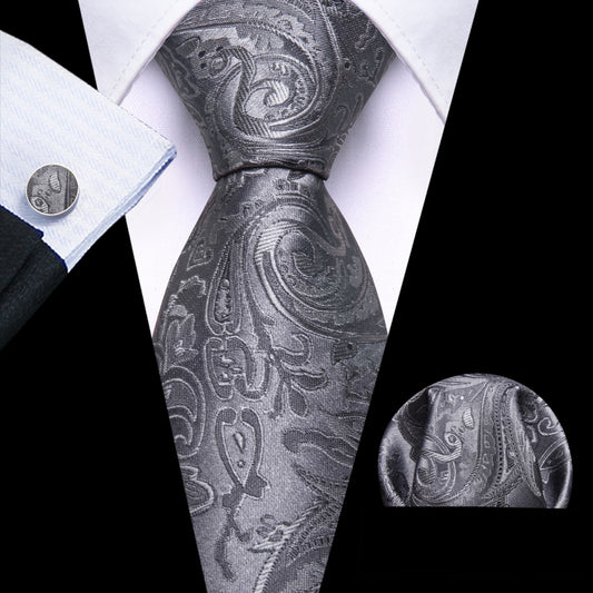 Barry. Wang Mens Sonic Silver Tie Floral Pocket Square Cufflinks Set