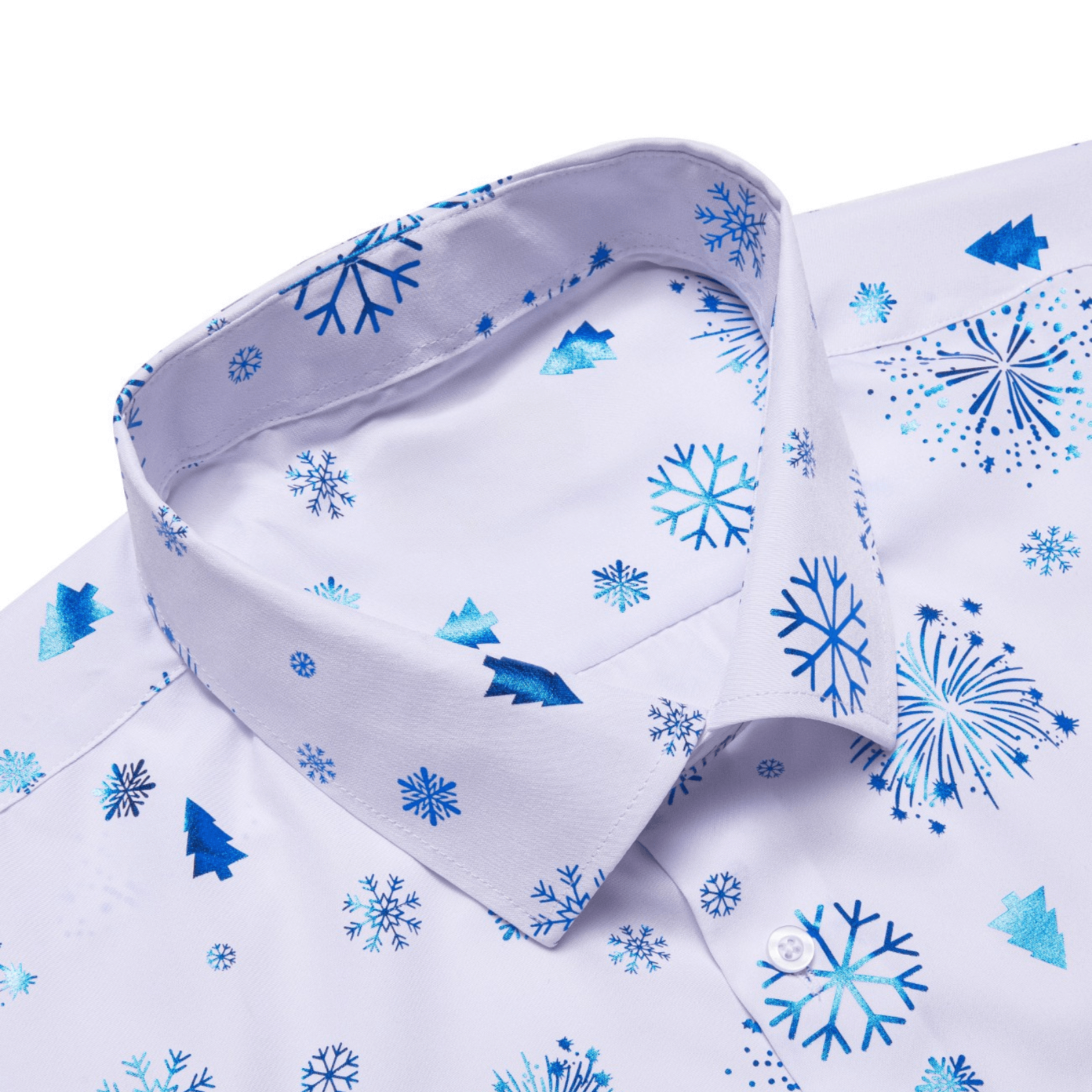 Barry. Wang Holiday White Shirt Sky Blue Snowflake Pattern Long Sleeve Shirt