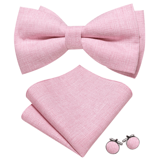 Barry. Wang Rose Pink Bowtie Pocket Square Cufflinks Set Pre-tied Linen Adjustable Bowtie for Formal