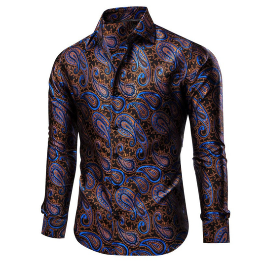 Barry. Wang Gold Paisley Dress Shirt Jacquard Wrinkle Free Long Sleeve Button Down Shirt