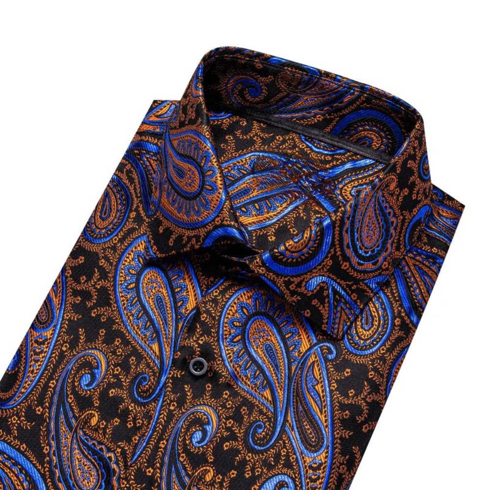 Barry. Wang Gold Paisley Dress Shirt Jacquard Wrinkle Free Long Sleeve Button Down Shirt