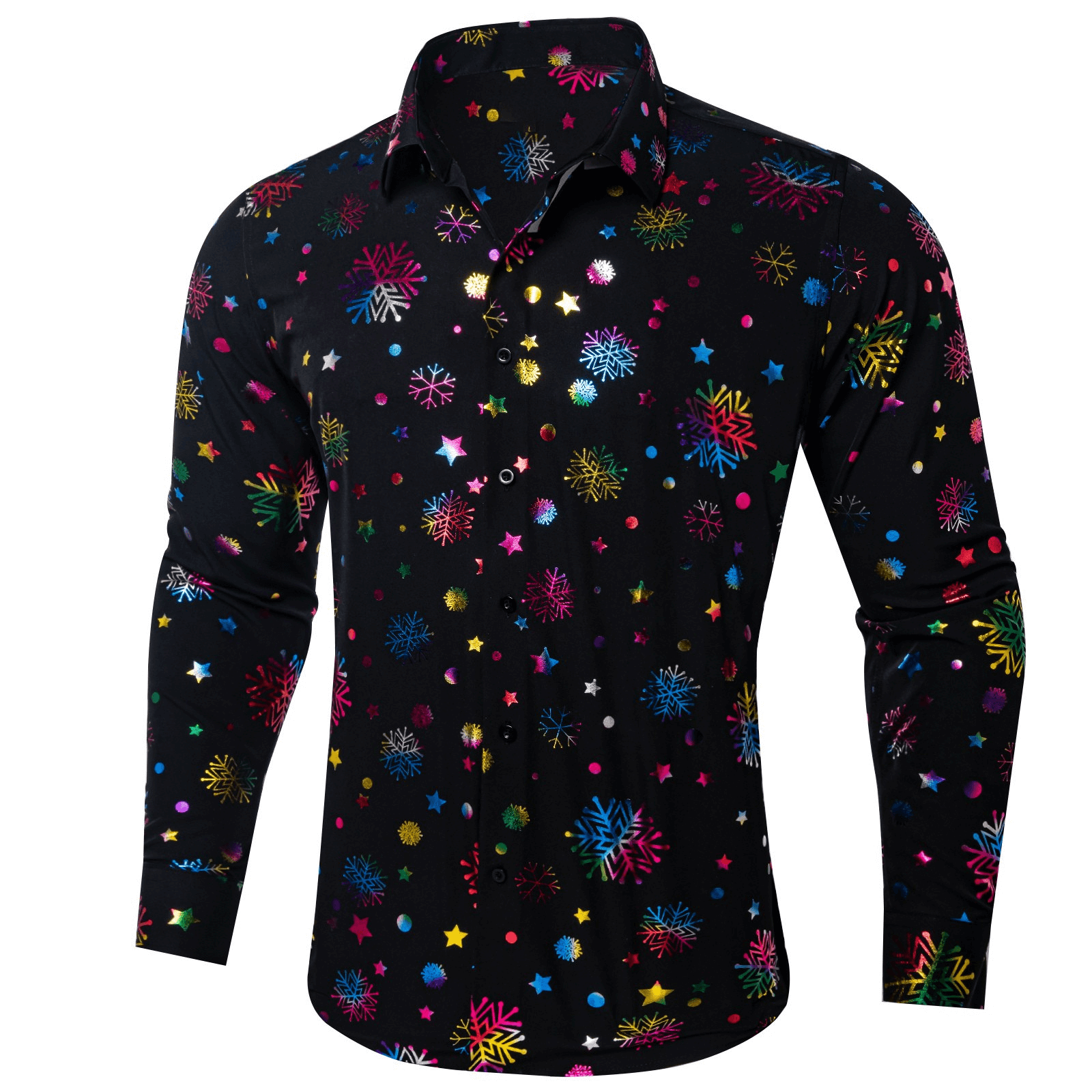 Barry.Wang Mens Black Shirt Colorful Xmas Holiday Party Button Up Dress Shirt