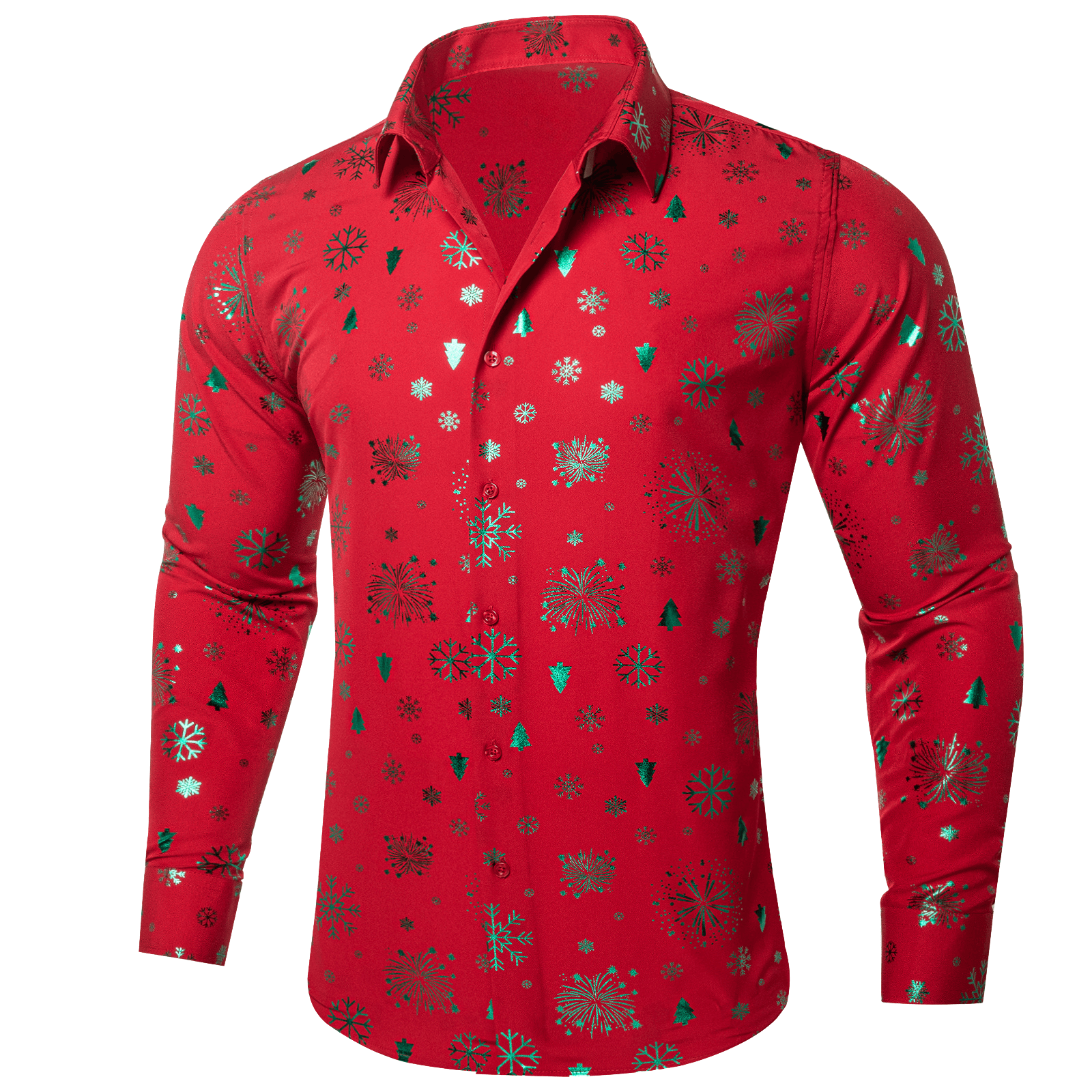 Barry.Wang Mens Holiday Red Shirt Green Xmas Long Sleeve Shirt