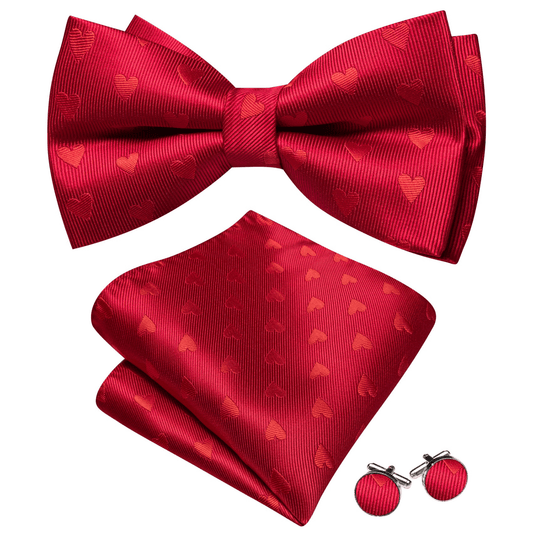 Barry. Wang Red Party Bowtie Men's Adjustable Jacquard Silk Pre-tied Bowtie Set for Tuxedo Formal