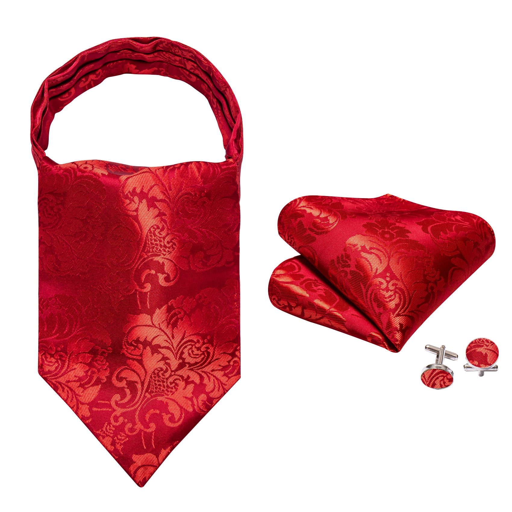 Red Floral Silk Ascot Handkerchief Cufflinks