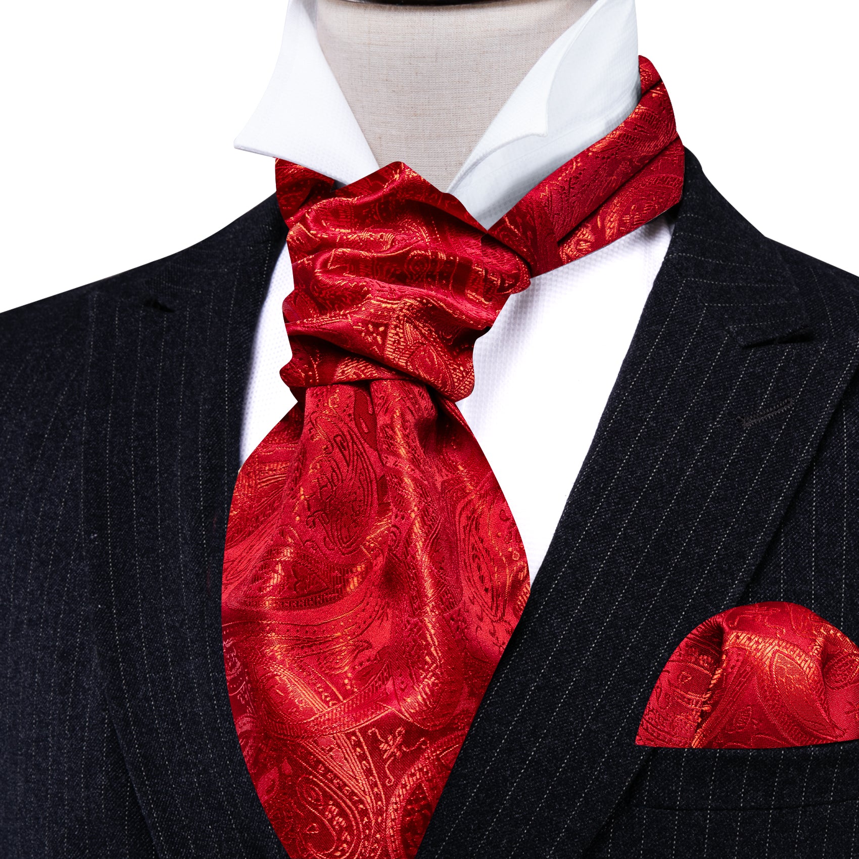 Strong Red Paisley Silk Ascot Handkerchief Cufflinks