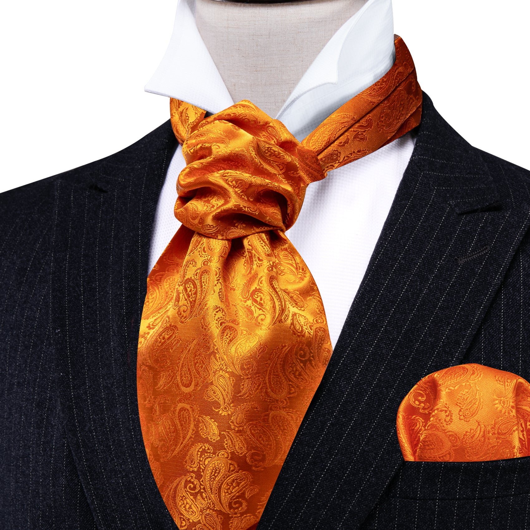 Orange Tie Paisley Silk Men's Ascot Tie
