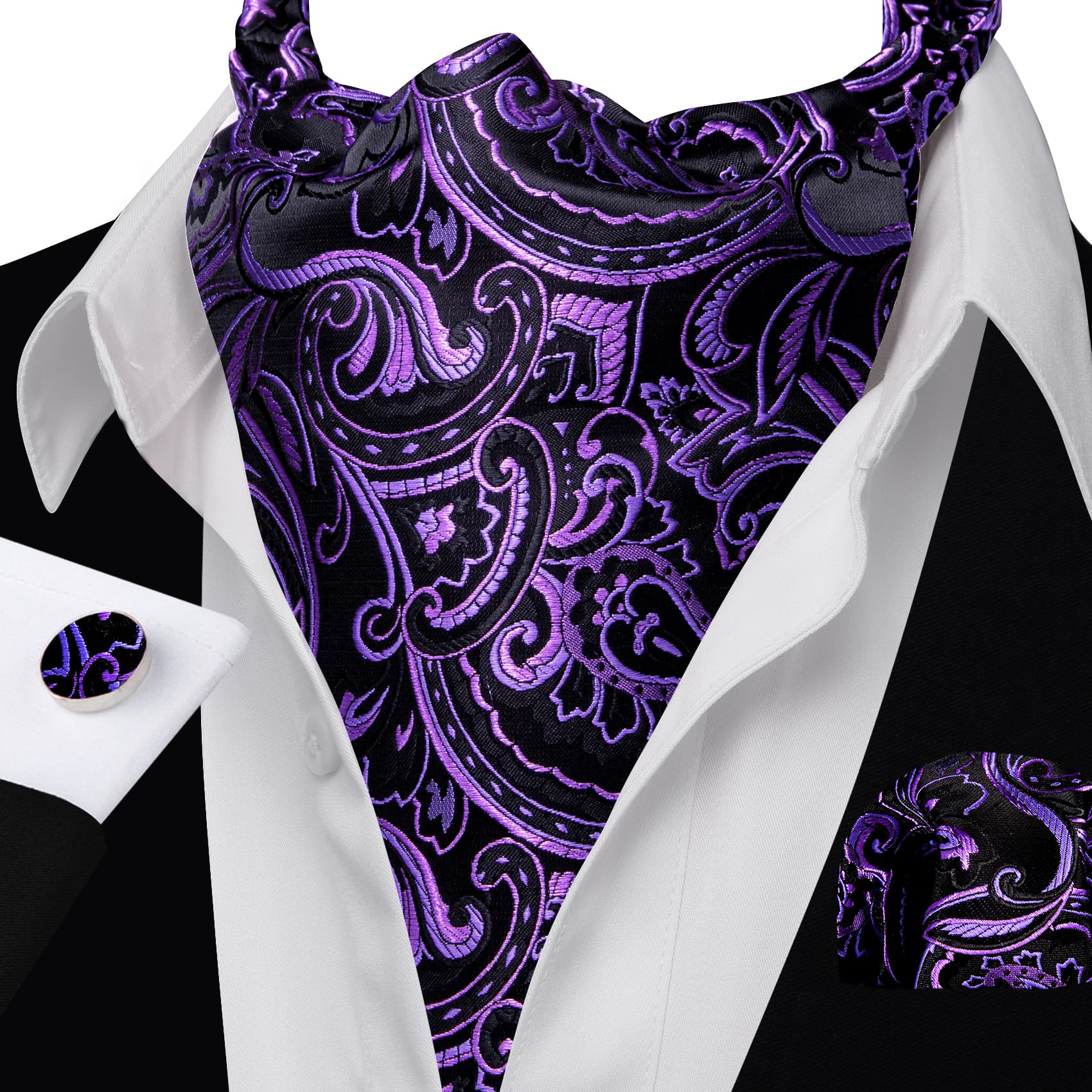 ascot silk dark purple jacquard paisley necktie foe men 