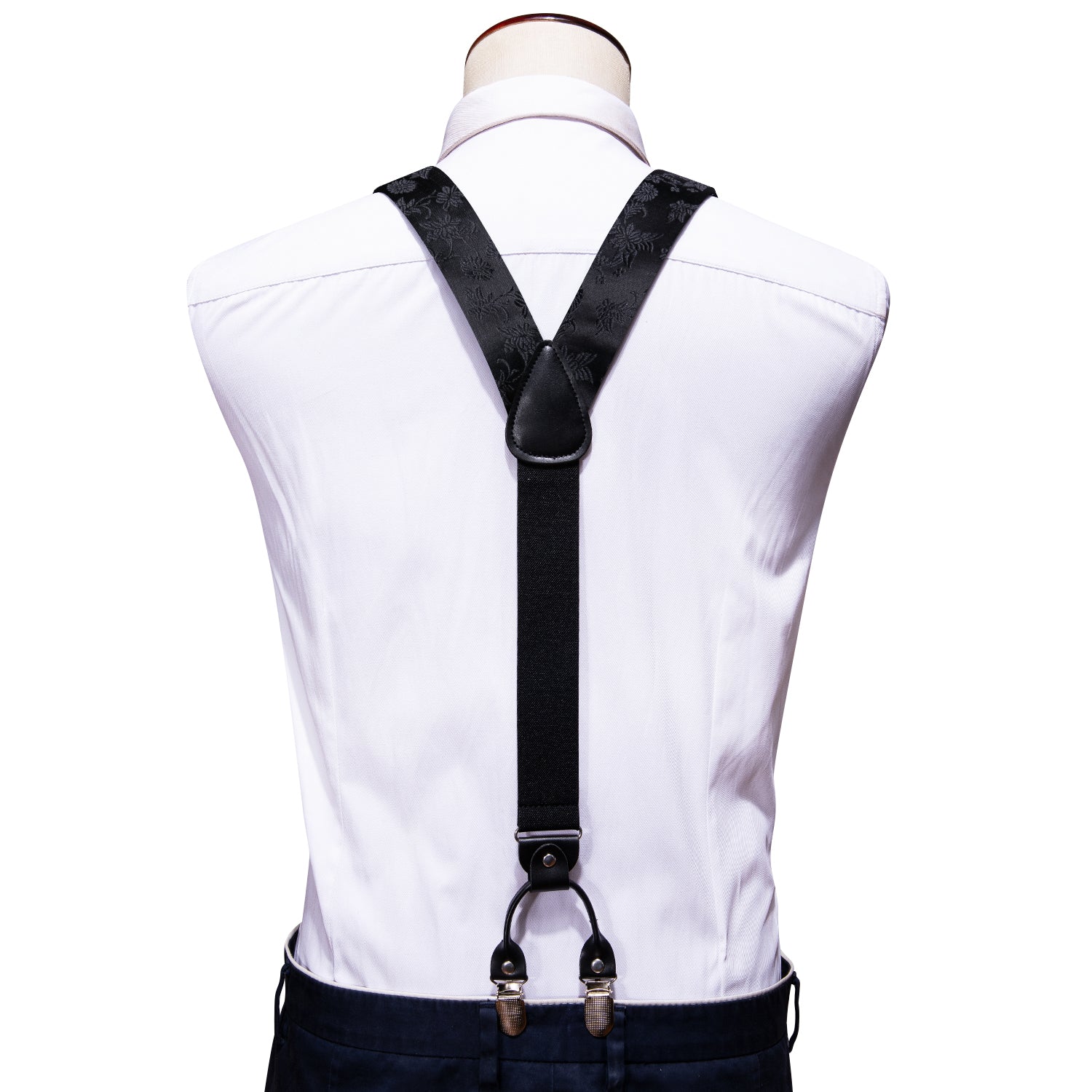 Luxury Black Paisley Y Back Adjustable Bow Tie Suspenders Set