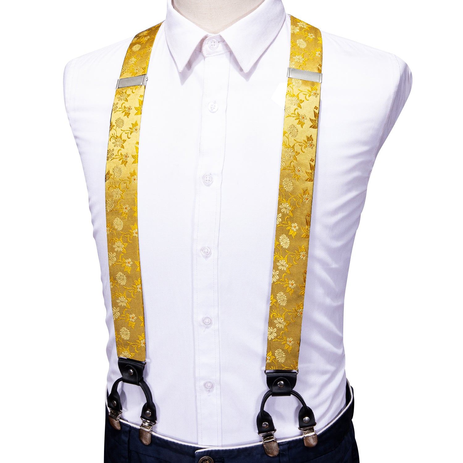 Gold Flower Y Back Adjustable Bow Tie Suspenders Set