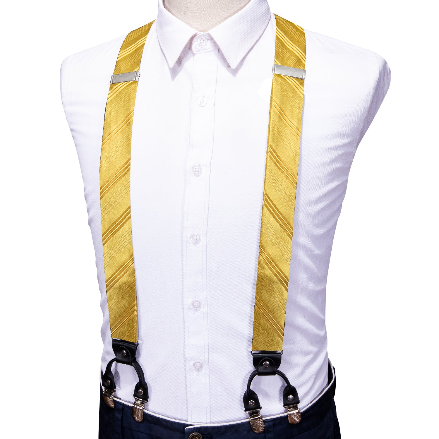 Gold Striped Y Back Adjustable Bow Tie Suspenders Set