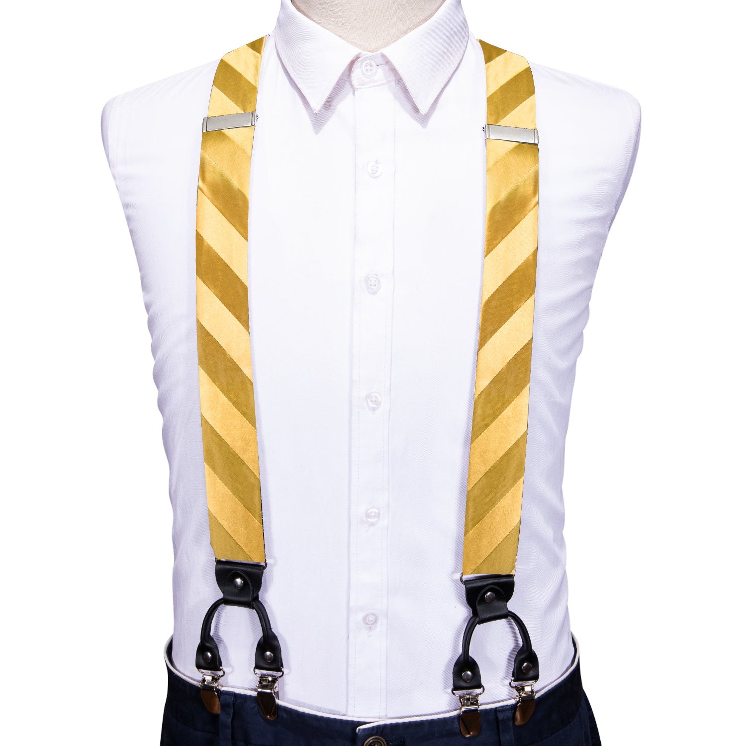 Gold Yellow Striped Y Back Adjustable Bow Tie Suspenders Set