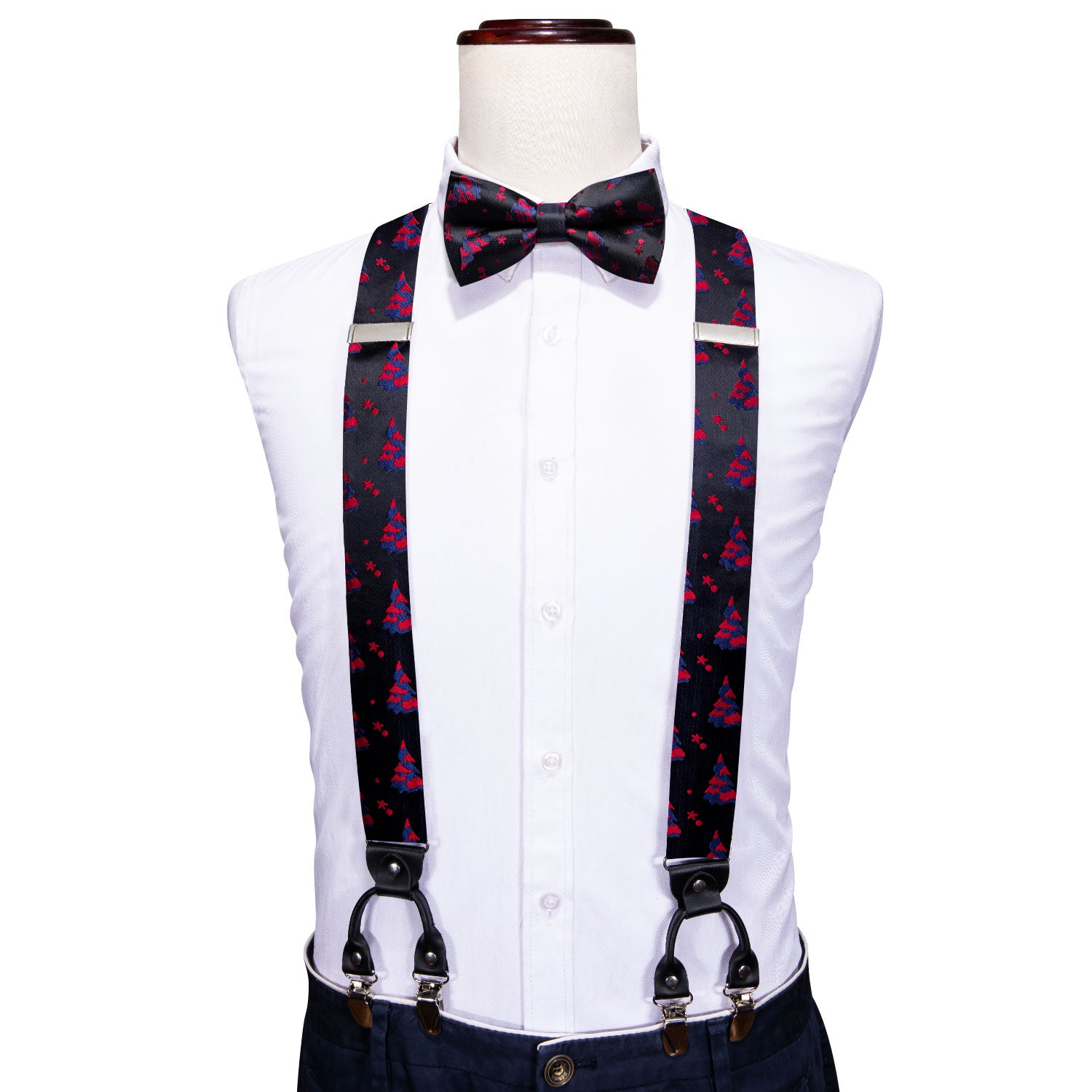 Christmas Black Red Xmas Tree Y Back Adjustable Bow Tie Suspenders Set