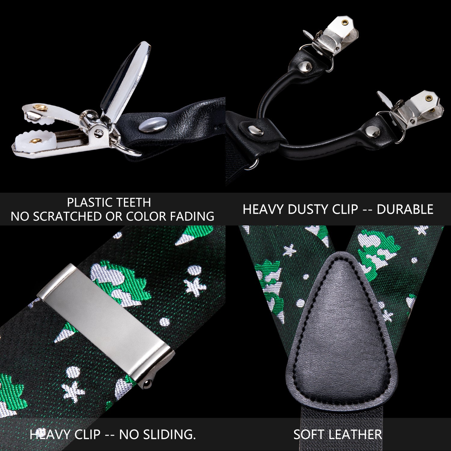 Christmas Green White Xmas Tree Y Back Adjustable Bow Tie Suspenders Set