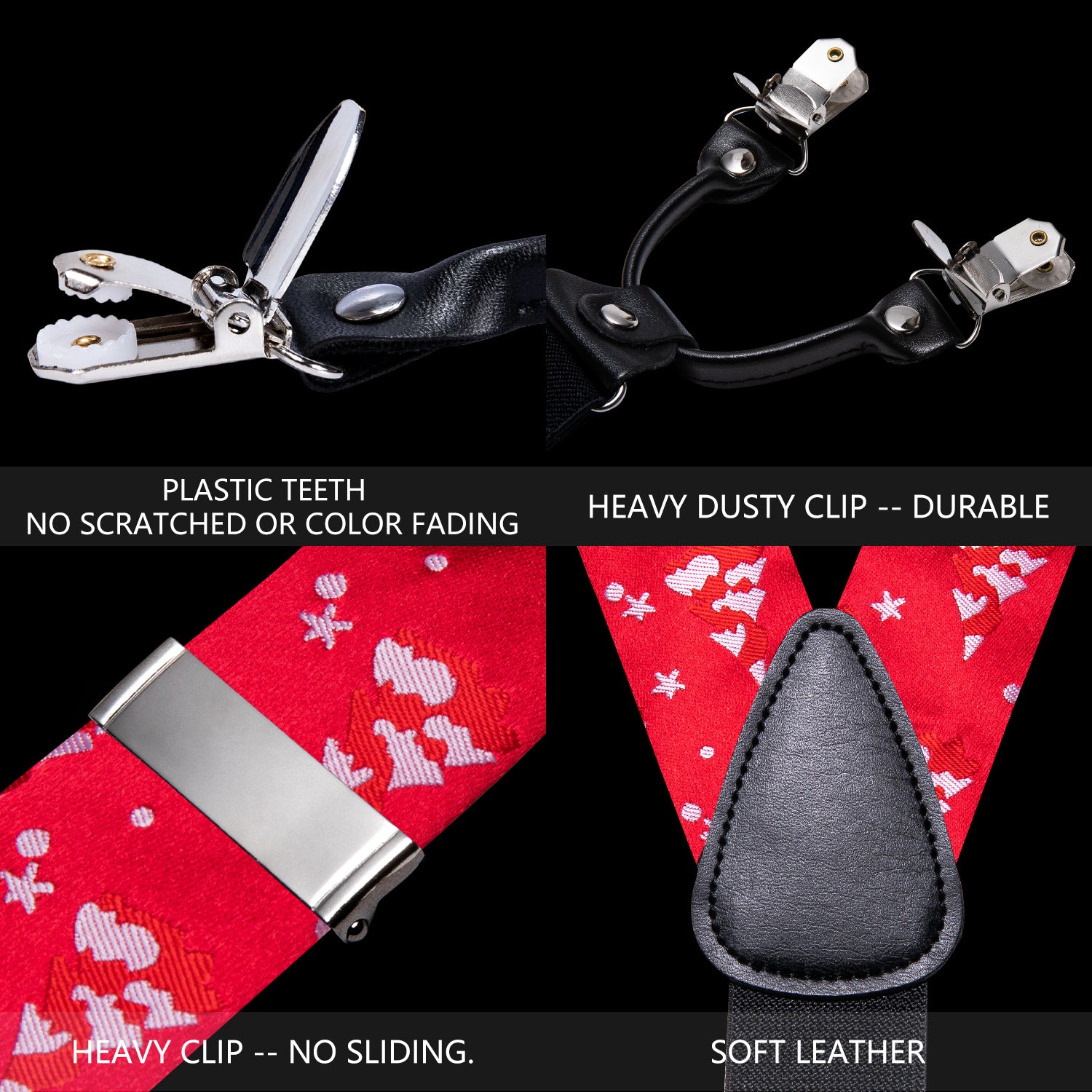 Christmas Red White Xmas Tree Y Back Adjustable Bow Tie Suspenders Set
