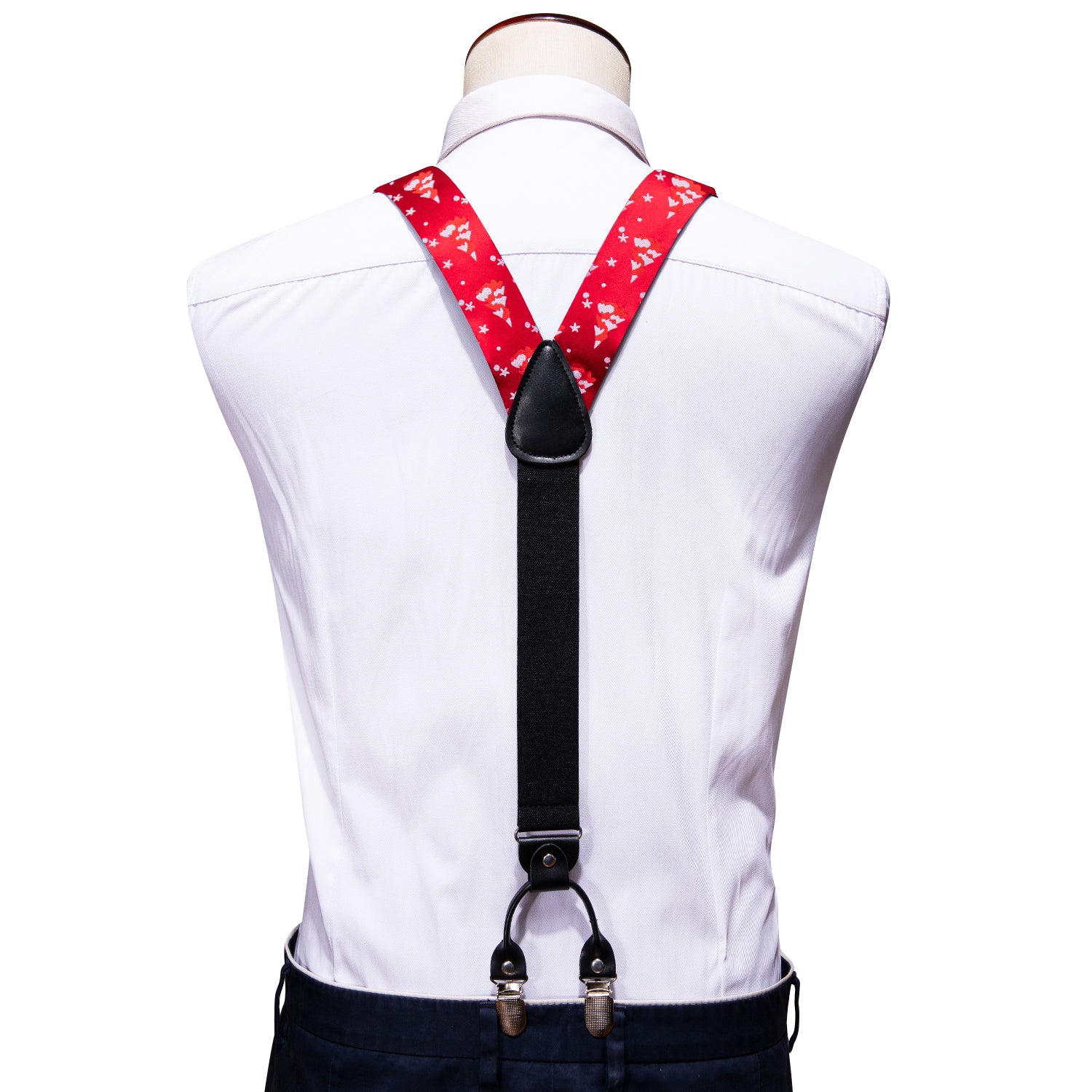 Christmas Red White Xmas Tree Y Back Adjustable Bow Tie Suspenders Set