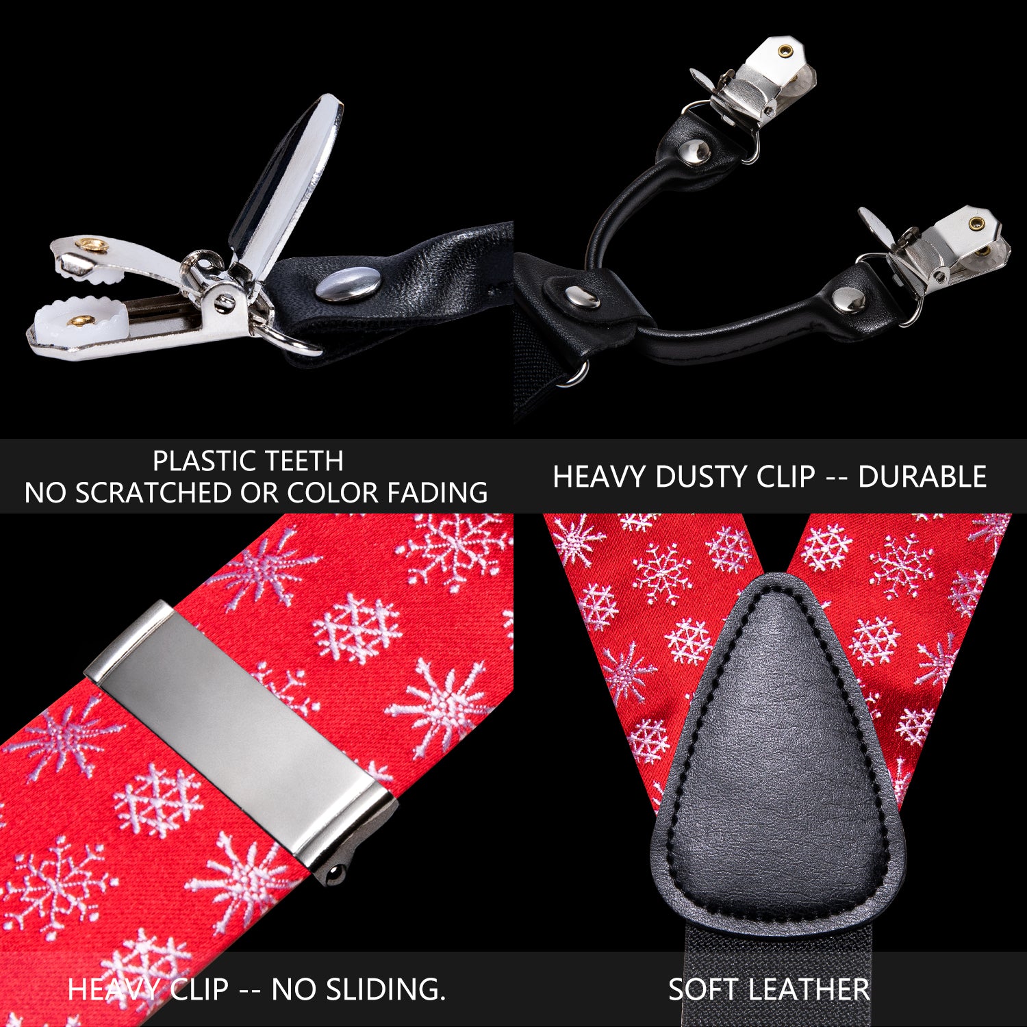 Christmas Red White Snowflake Y Back Adjustable Bow Tie Suspenders Set