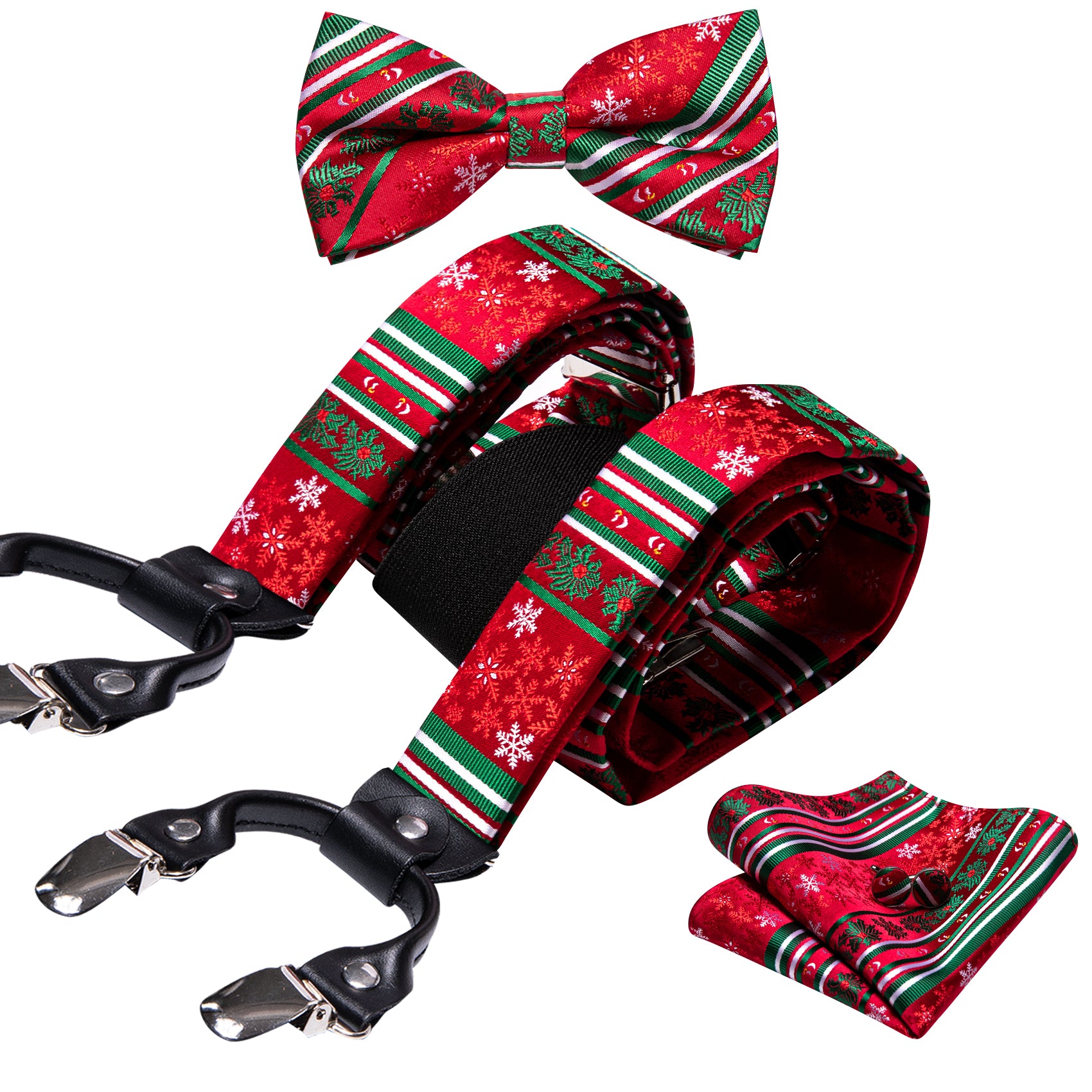 Christmas Red Green Y Back Adjustable Bow Tie Suspenders Set