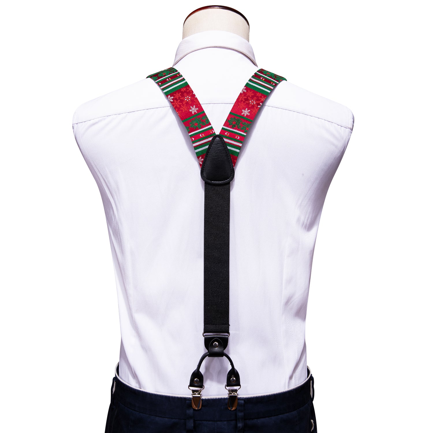Barry.wang Men's Christmas Tie Red Green Y Back Adjustable Bow Tie Suspenders Set