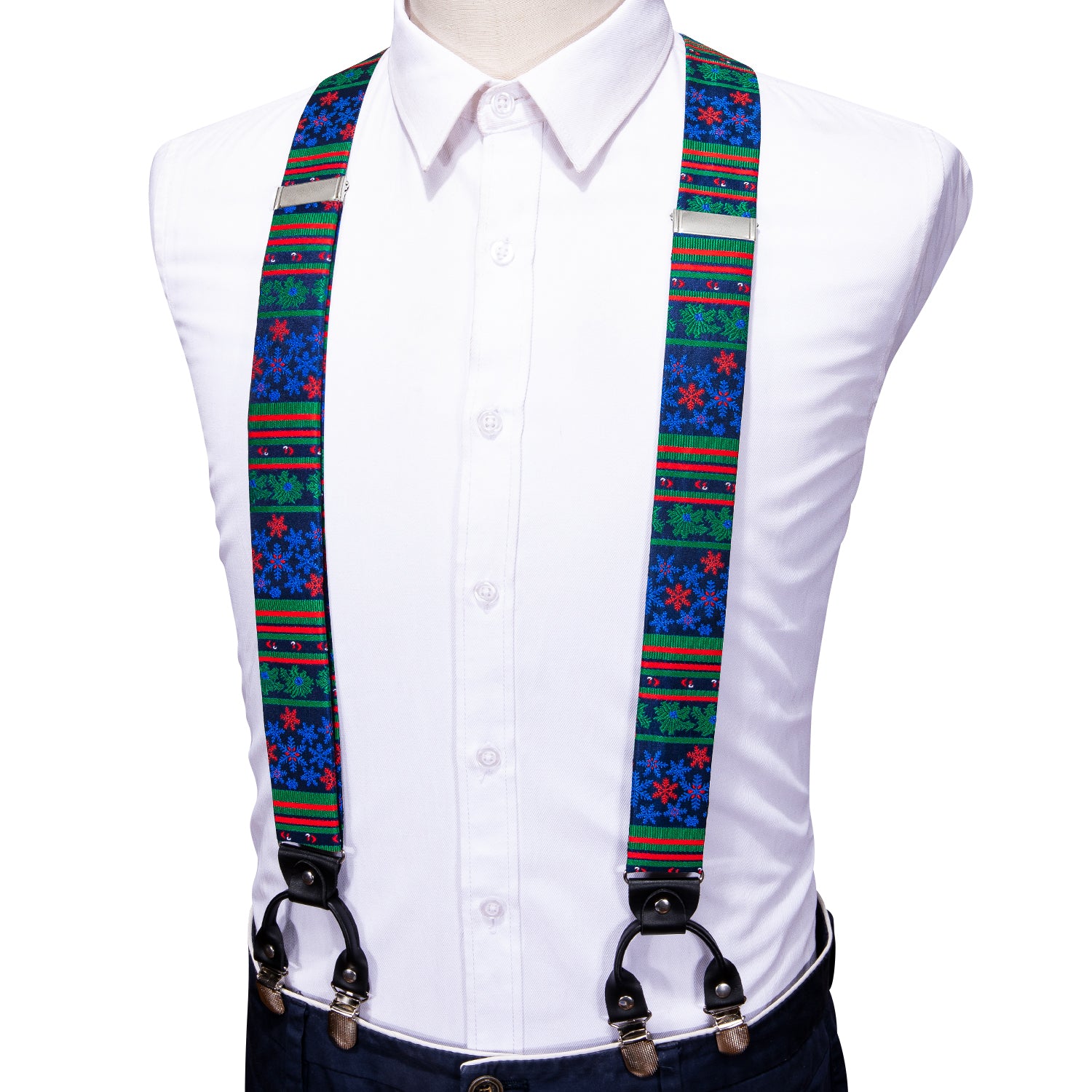 Christmas Blue Green Y Back Adjustable Bow Tie Suspenders Set