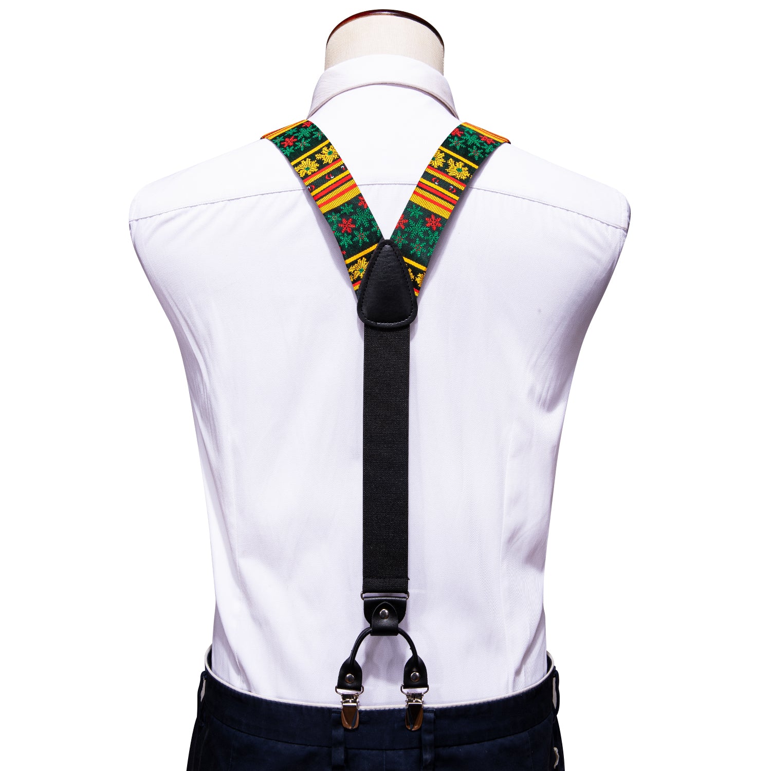 Christmas Yellow Green Y Back Adjustable Bow Tie Suspenders Set