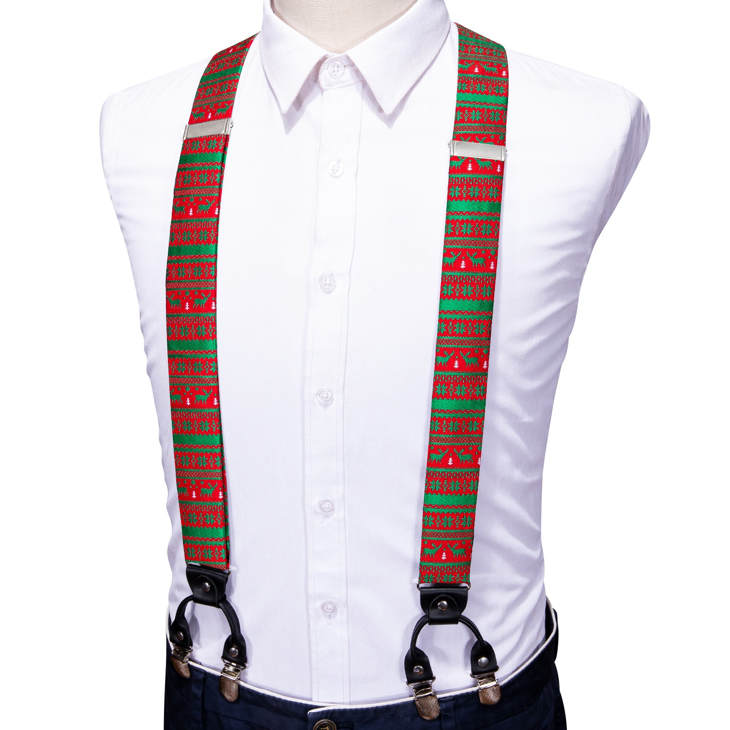 Christmas Red Green Elk Y Back Adjustable Bow Tie Suspenders Set