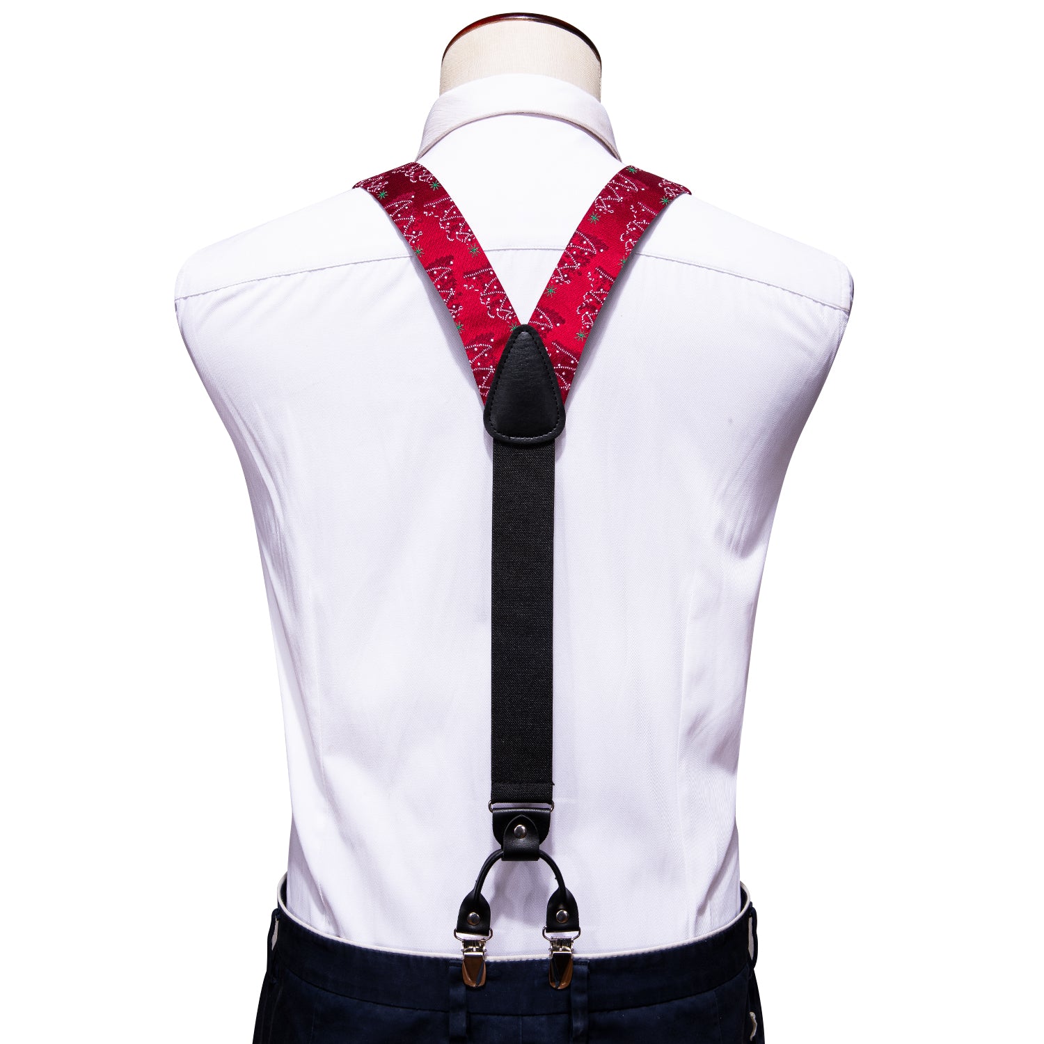 Christmas Red Tree Y Back Adjustable Bow Tie Suspenders Set