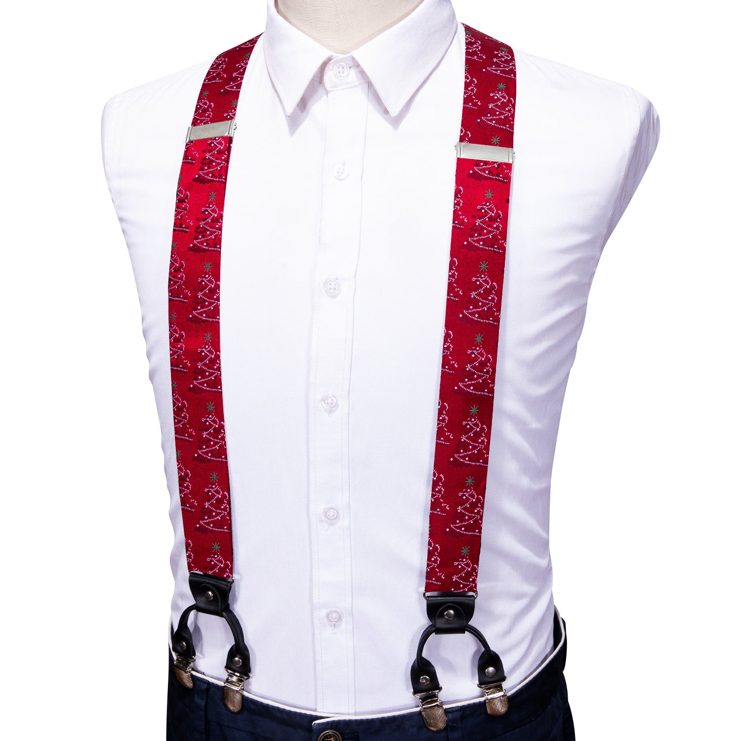Christmas Red Tree Y Back Adjustable Bow Tie Suspenders Set