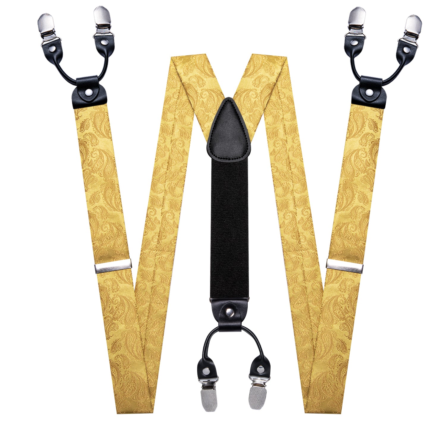 Gold Paisley Y Back Adjustable Bow Tie Suspenders Set