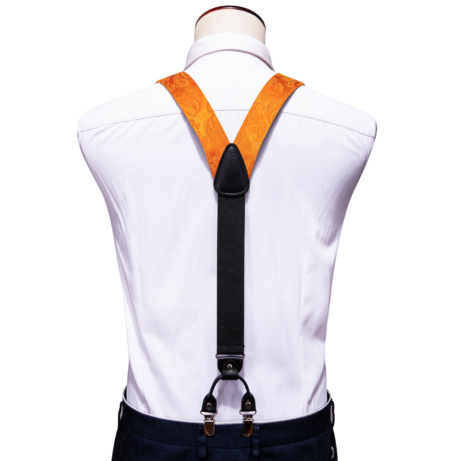 Orange Paisley Y Back Adjustable Bow Tie Suspenders Set