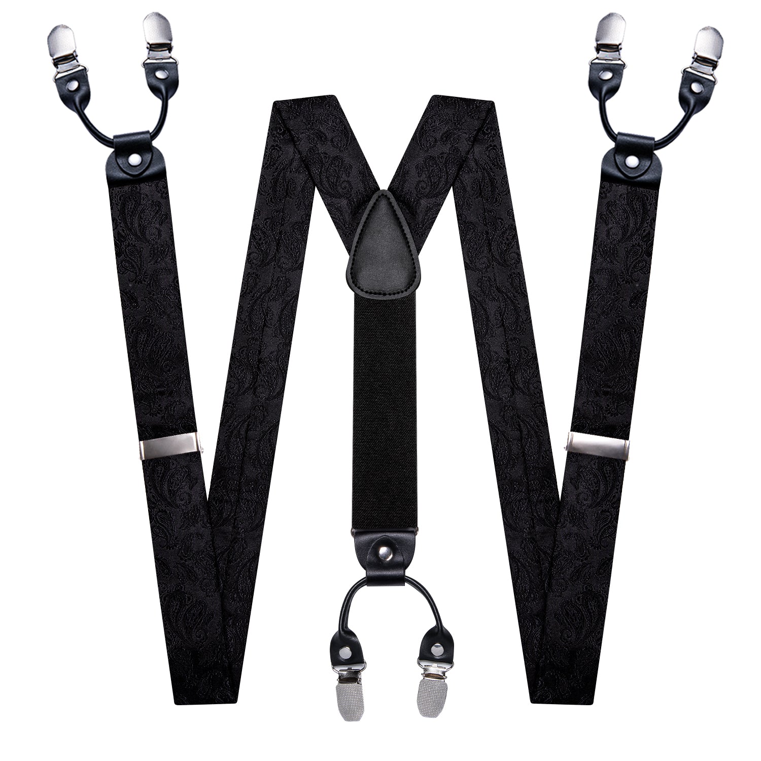 Black Paisley Y Back Adjustable Bow Tie Suspenders Set
