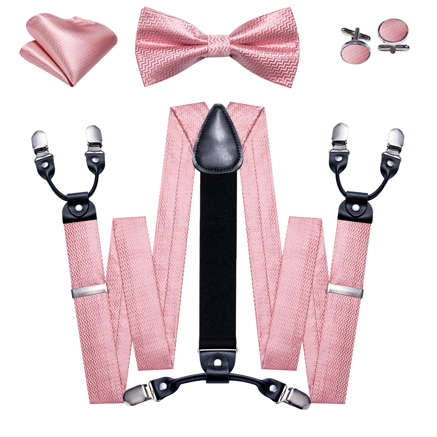 Barry.wang Men's Suspenders Pink Solid Y Back Adjustable Bow Tie Suspenders Set