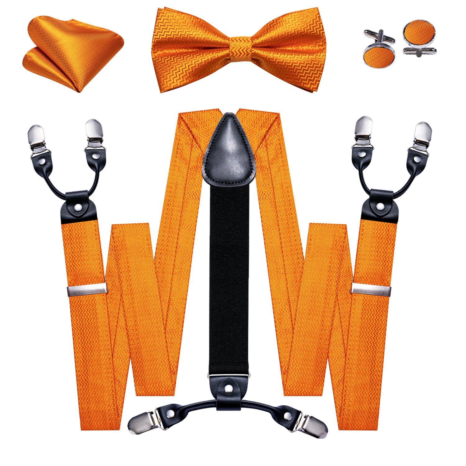 Barry.wang Orange Bow Tie Solid Y Back Adjustable Bow Tie Suspenders Set