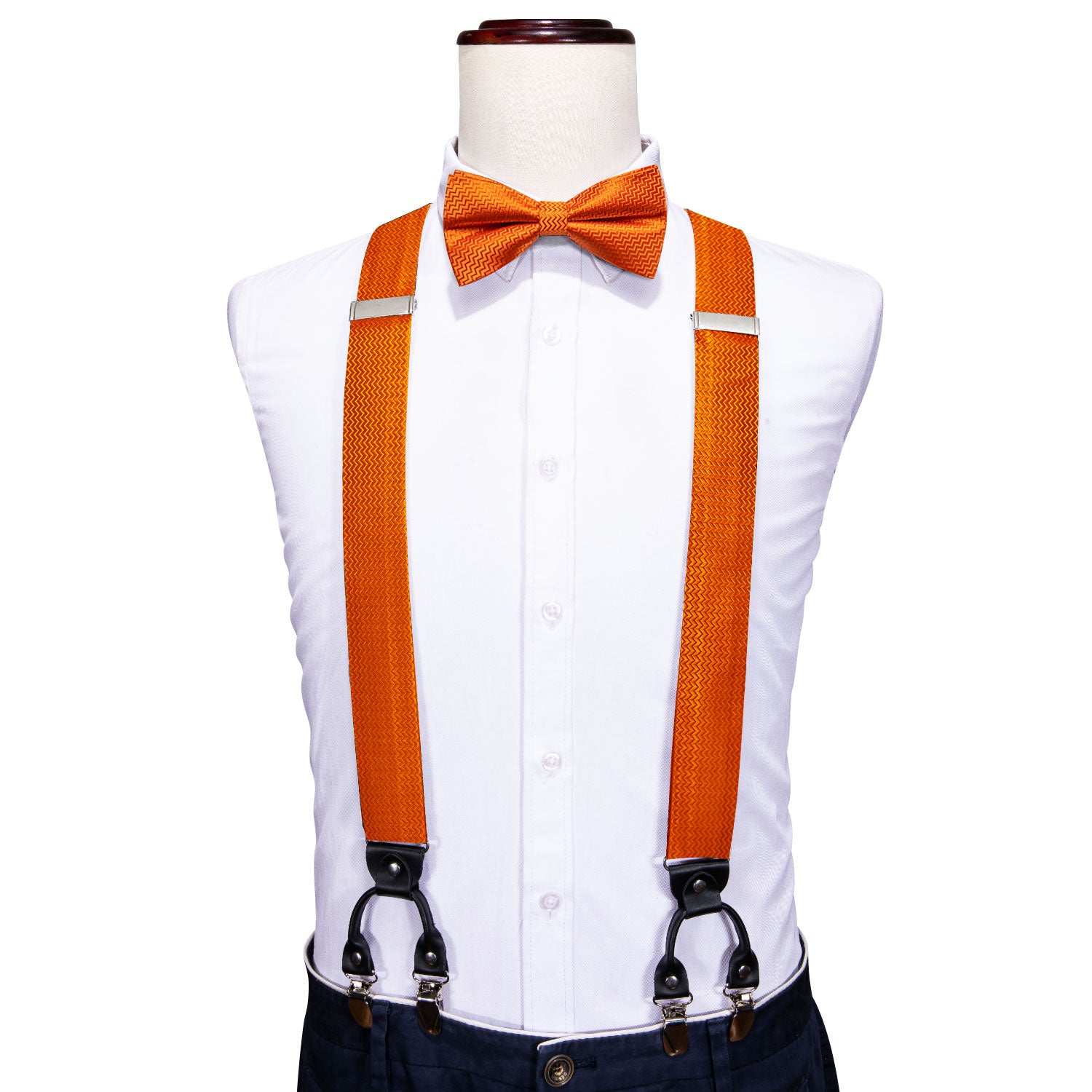 Barry.wang Orange Bow Tie Solid Y Back Adjustable Bow Tie Suspenders Set