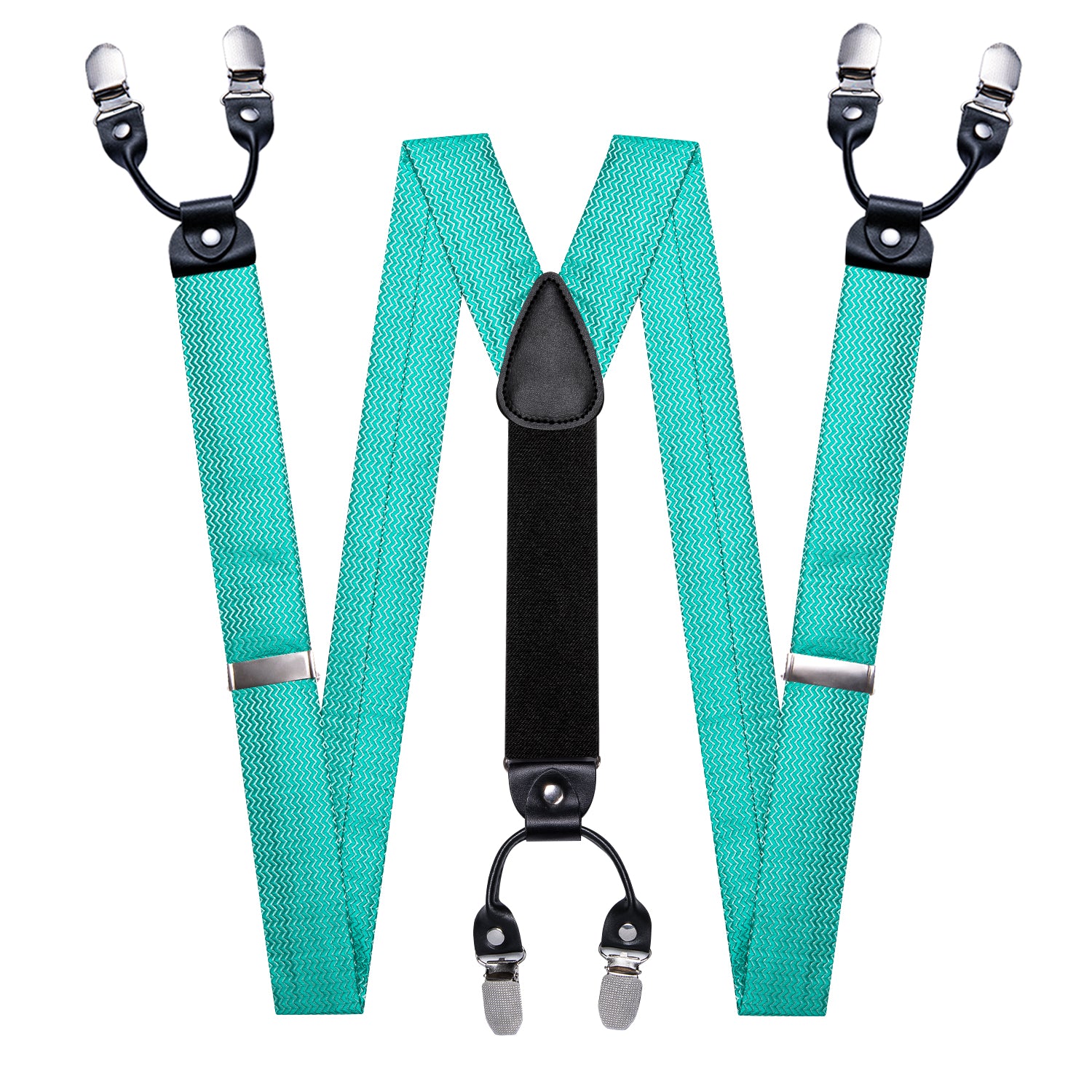 Aqua Solid Y Back Adjustable Bow Tie Suspenders Set