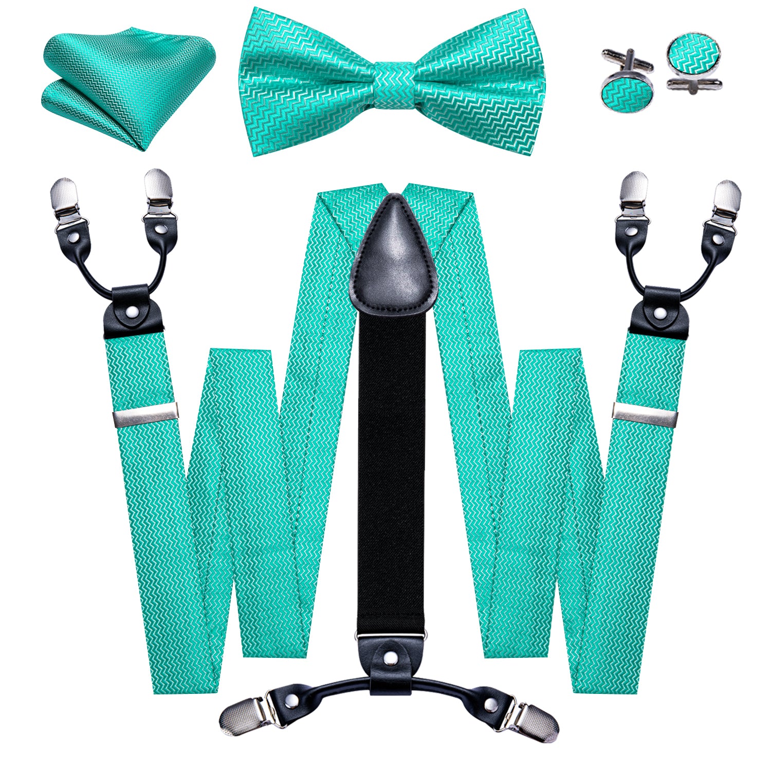 Barry.wang Men's Suspenders Turquoise Solid Y Back Adjustable Bow Tie Suspenders Set