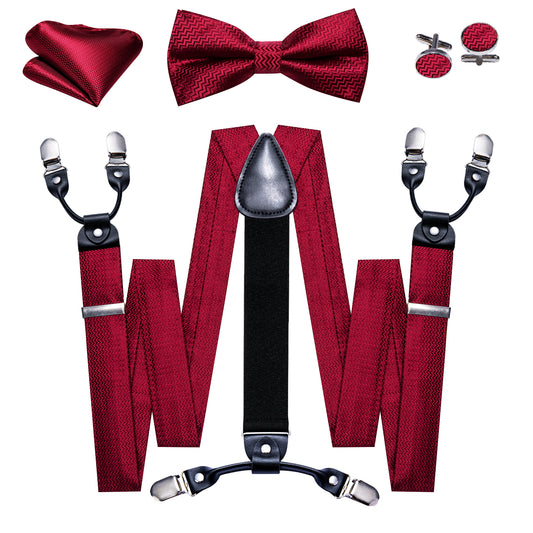 Barry. Wang Fire Brick Solid Y Back Adjustable Bow Tie Suspenders Set
