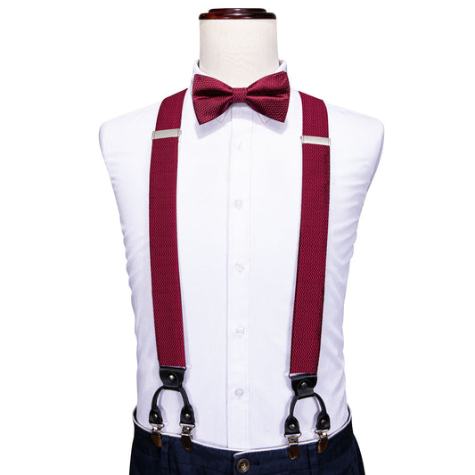 Barry. Wang Fire Brick Solid Y Back Adjustable Bow Tie Suspenders Set