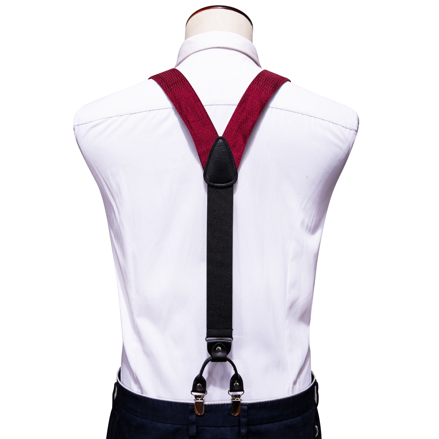 Fire Brick Solid Y Back Adjustable Bow Tie Suspenders Set