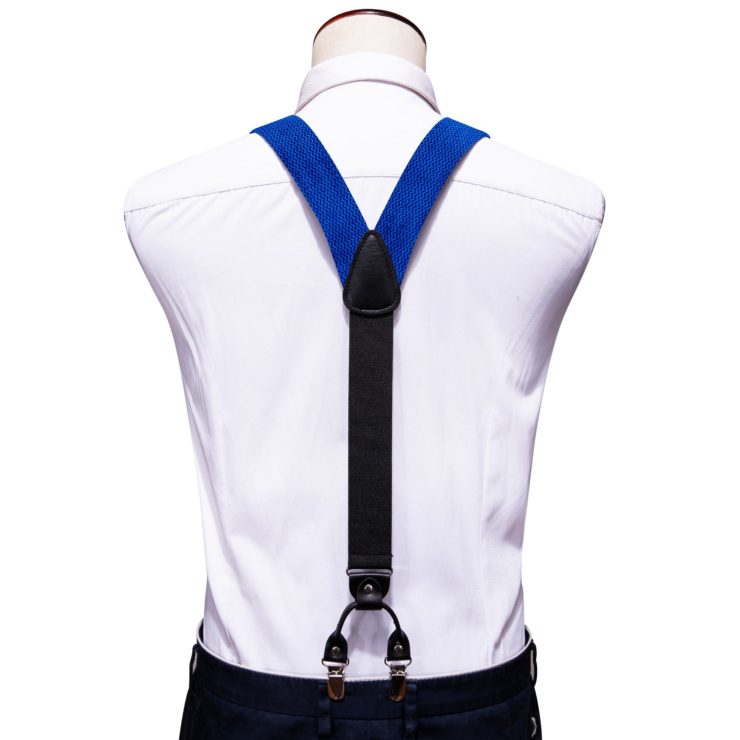 Cerulean Blue Solid Y Back Adjustable Bow Tie Suspenders Set