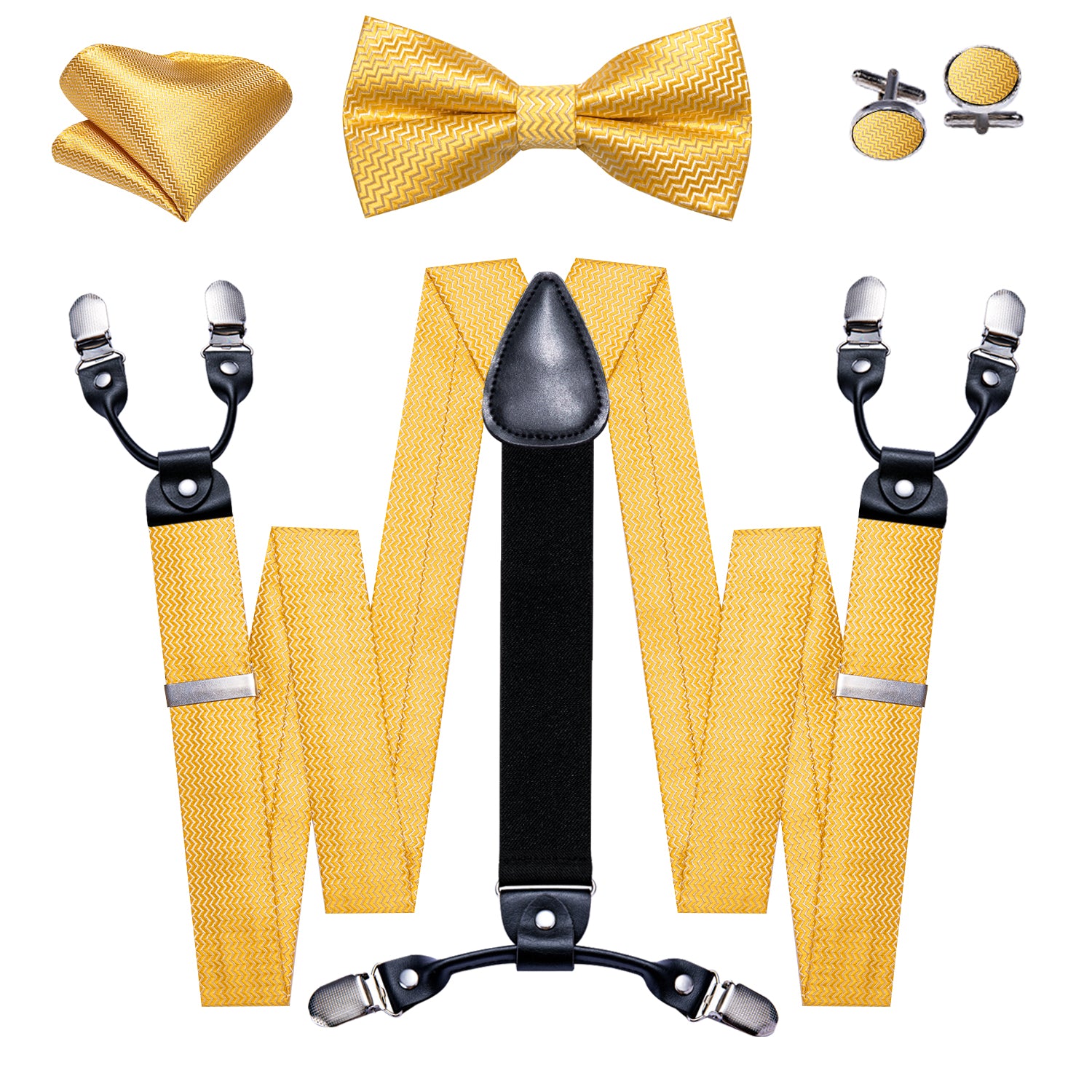 Barry.wang Yellow Bow Tie Solid Y Back Adjustable Bow Tie Suspenders Set Classic