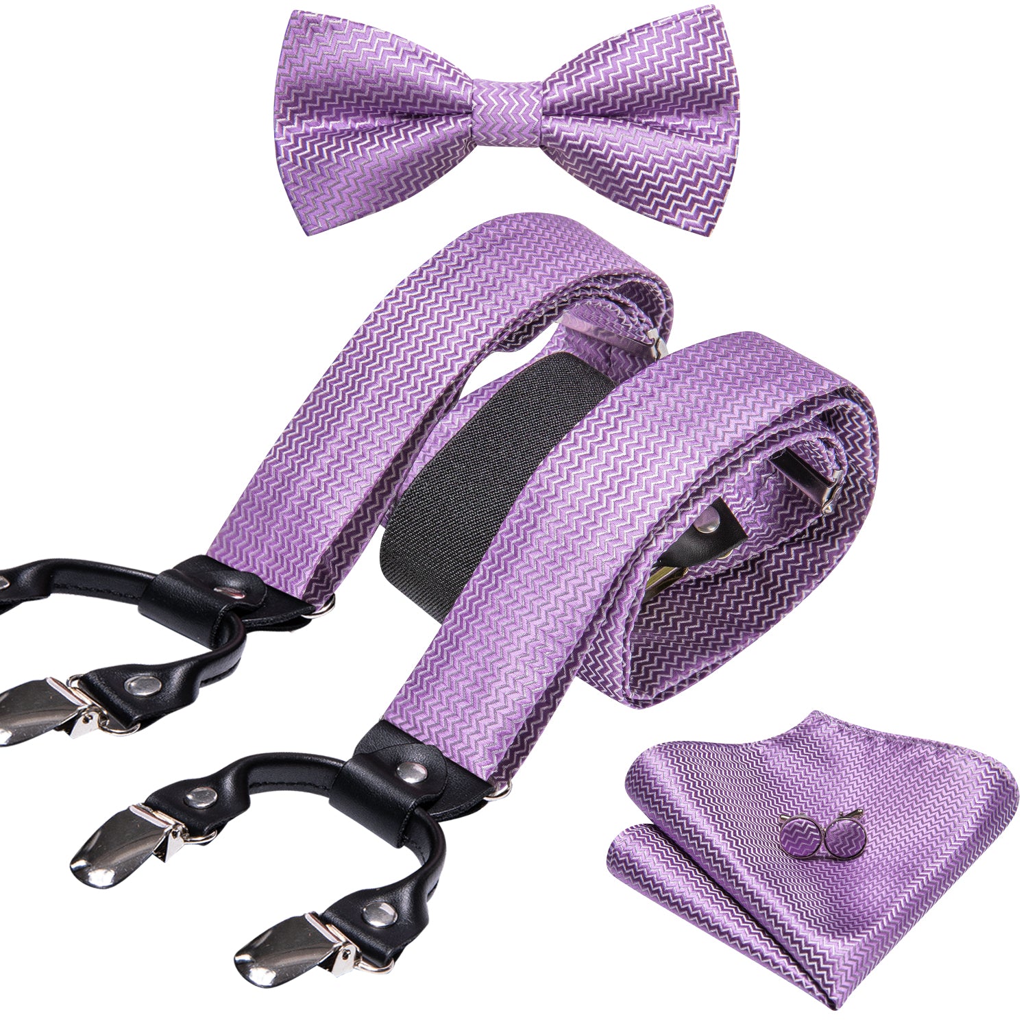 Barry.wang Purple Tie Solid Y Back Adjustable Bow Tie Suspenders Set