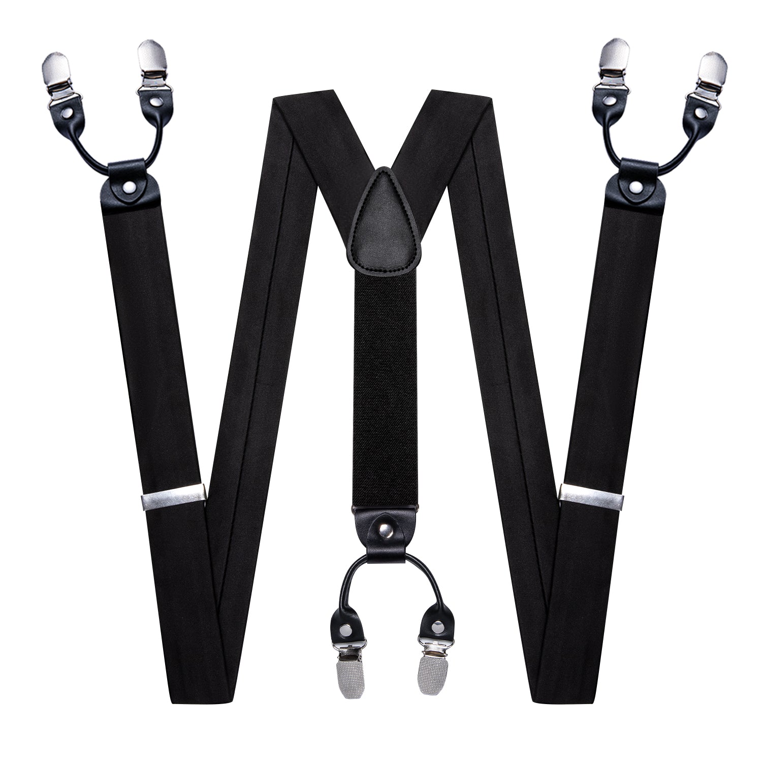 Black Solid Y Back Adjustable Bow Tie Suspenders Set